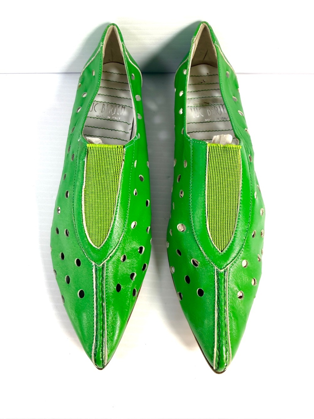 Green Perforated Slip-On Women's Loafers - Picture 2 of 12